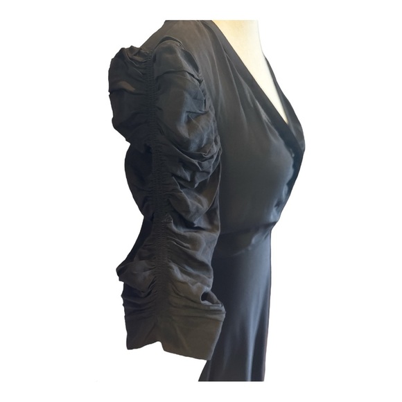 & Other Stories Black Silk Blend Ruched Sleeve Midi Dress 4 Party Cocktail LBD - Picture 8 of 10
